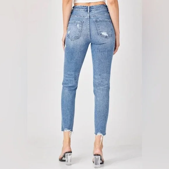 NWT Risen Mid Rise Tapered Distressed Jeans - Picture 2 of 12